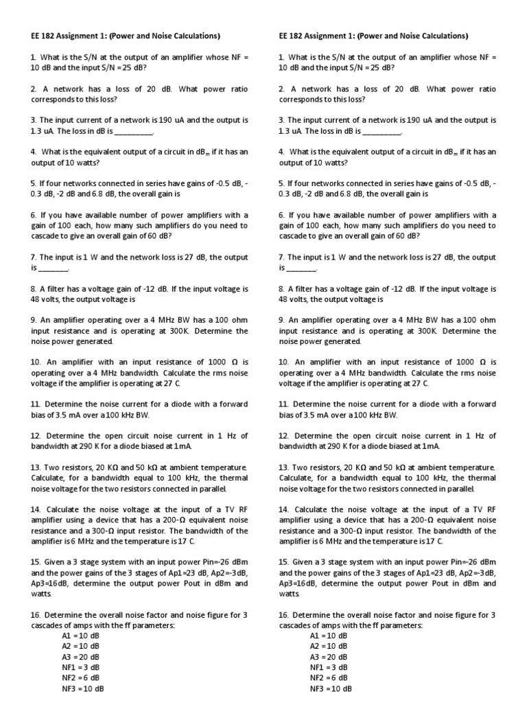 Communication Systems Assignment | PDF | Amplifier | Decibel
