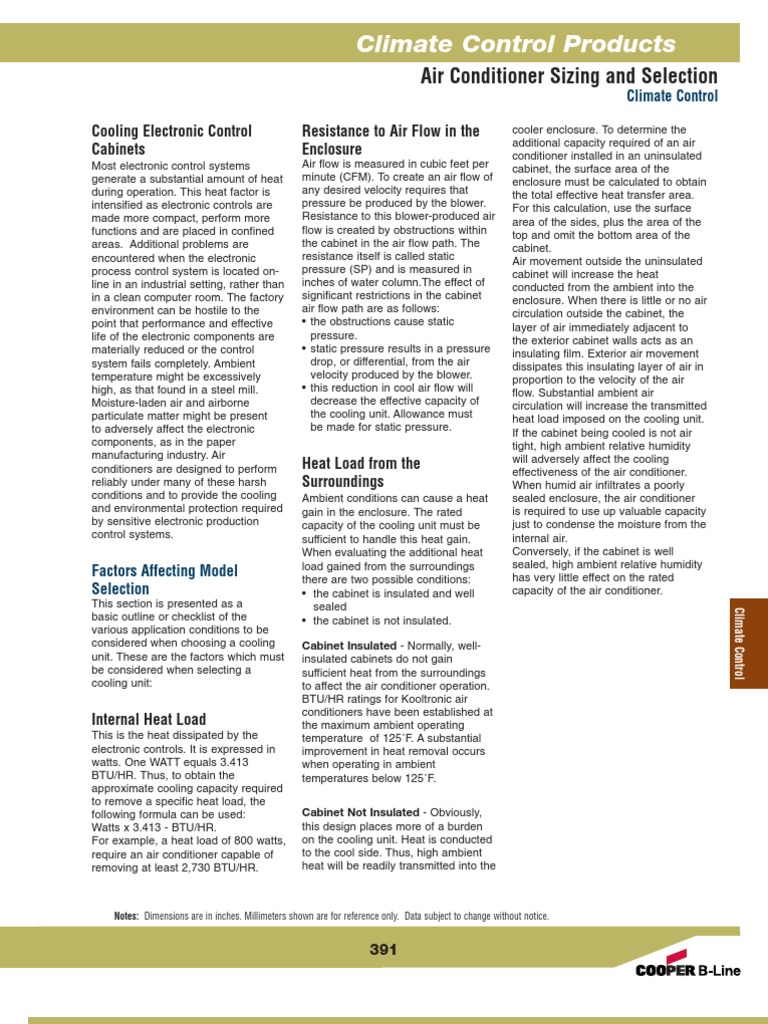 Air Conditioner Sizing for Enclosures | PDF | Air Conditioning ...