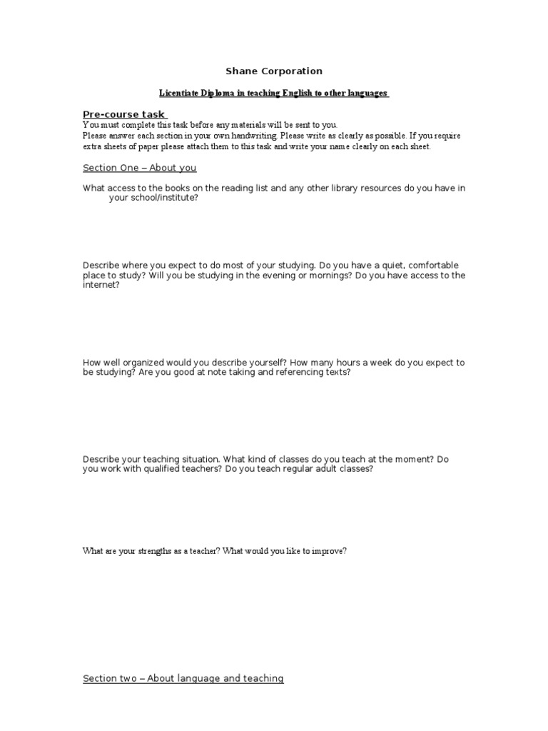 Diploma Pre-Course Task | PDF | English As A Second Or Foreign Language ...