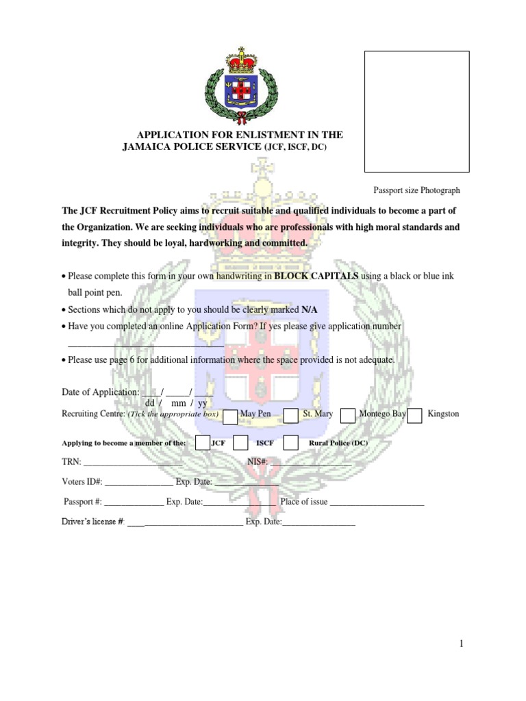 Jamaica Police Service Application Form | PDF | Nursing
