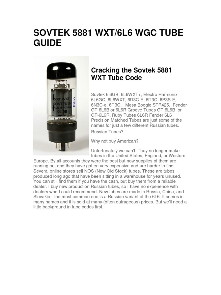 Sovtek 5881 WXT/6L6 WGC Tube Guide | PDF | Vacuum Tube | Audio
