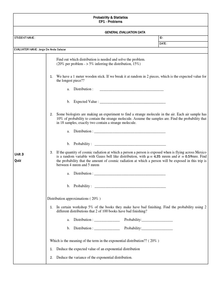 Probability & Statistics Quiz Evaluation | PDF