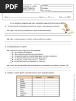 Ficha Avaliação - Alimentação e S. digestivo do homem