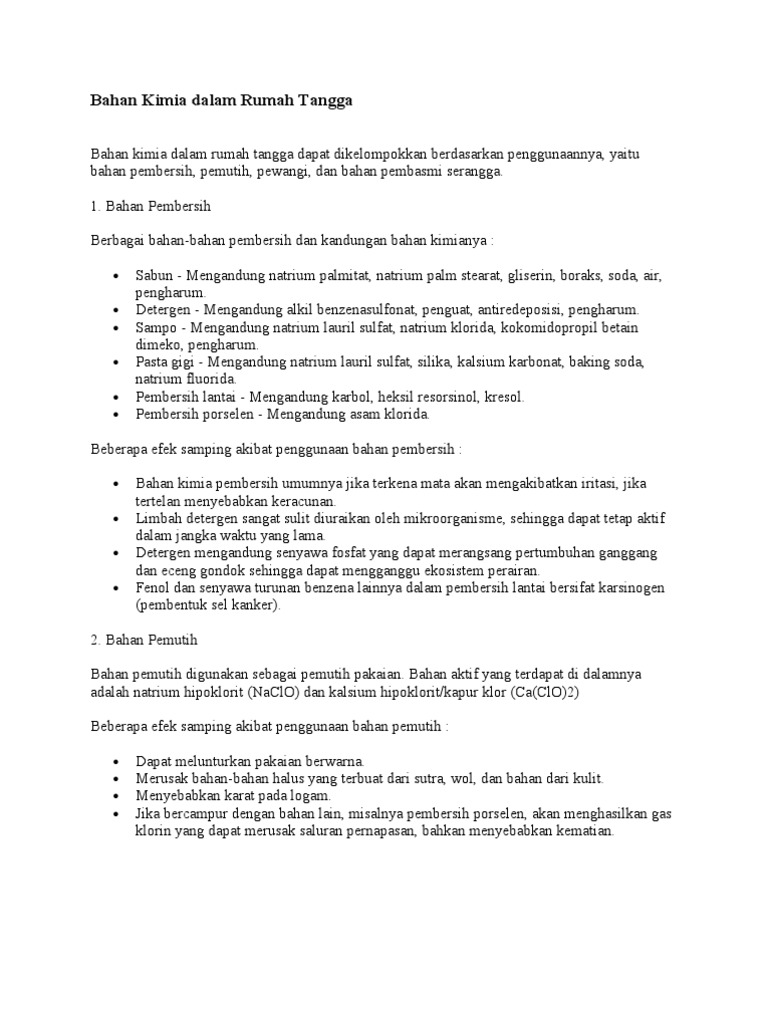Bahan Kimia Dalam Rumah Tangga