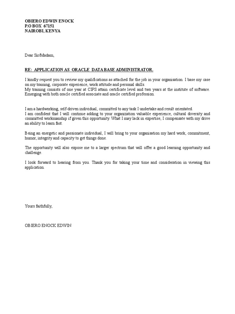 Obiero Cover Letter Kenya Leadership