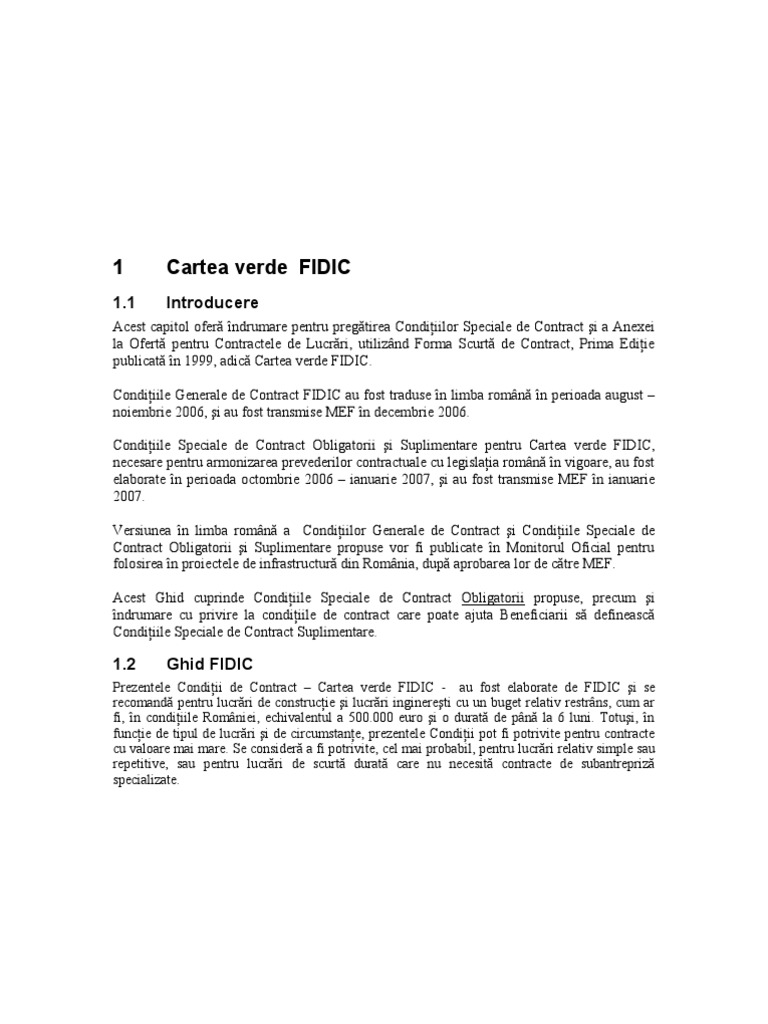 Cartea Verde FIDIC - Forma Scurta A Contractului FIDIC | PDF