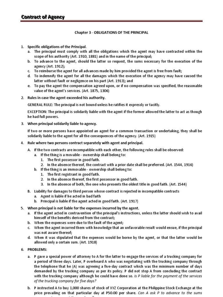 Obligations of the Principal Law Of Agency Business Law
