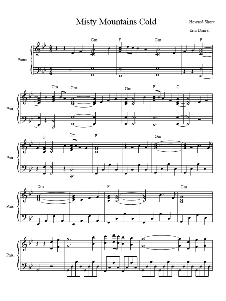Misty Mountains Cold Sheet Music