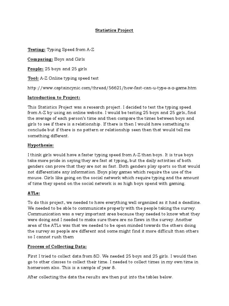Year 8 Typing Speed Comparison Project | PDF | Survey Methodology ...