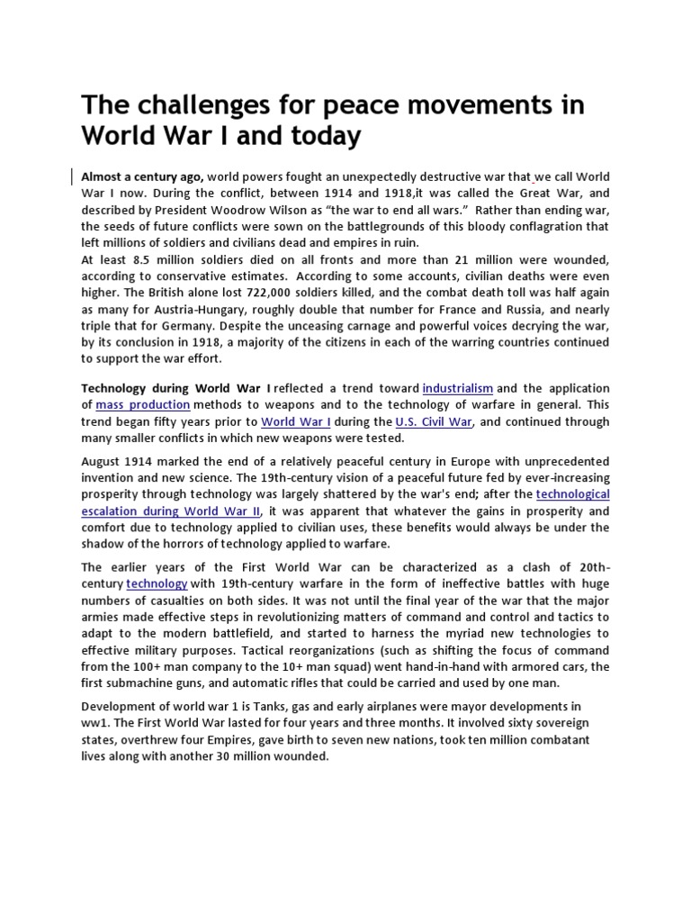 The Challenges For Peace Movements in World War I and Today | PDF ...