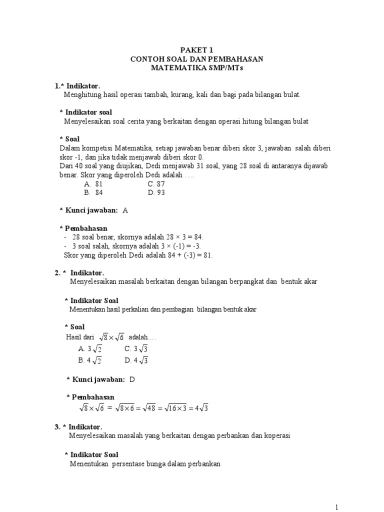 Contoh Soal Benar Salah Matematika Smp Contoh Soal Terbaru