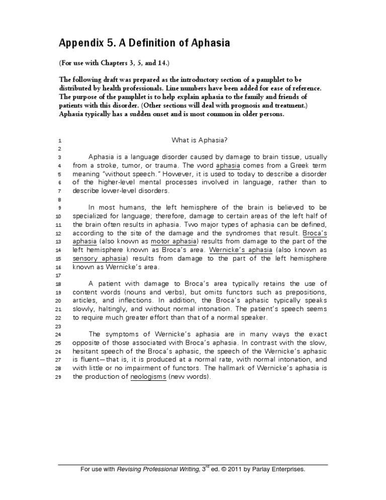 RPW Appendix 5. Definition-Of-Aphasia | PDF | Foreign Language Studies
