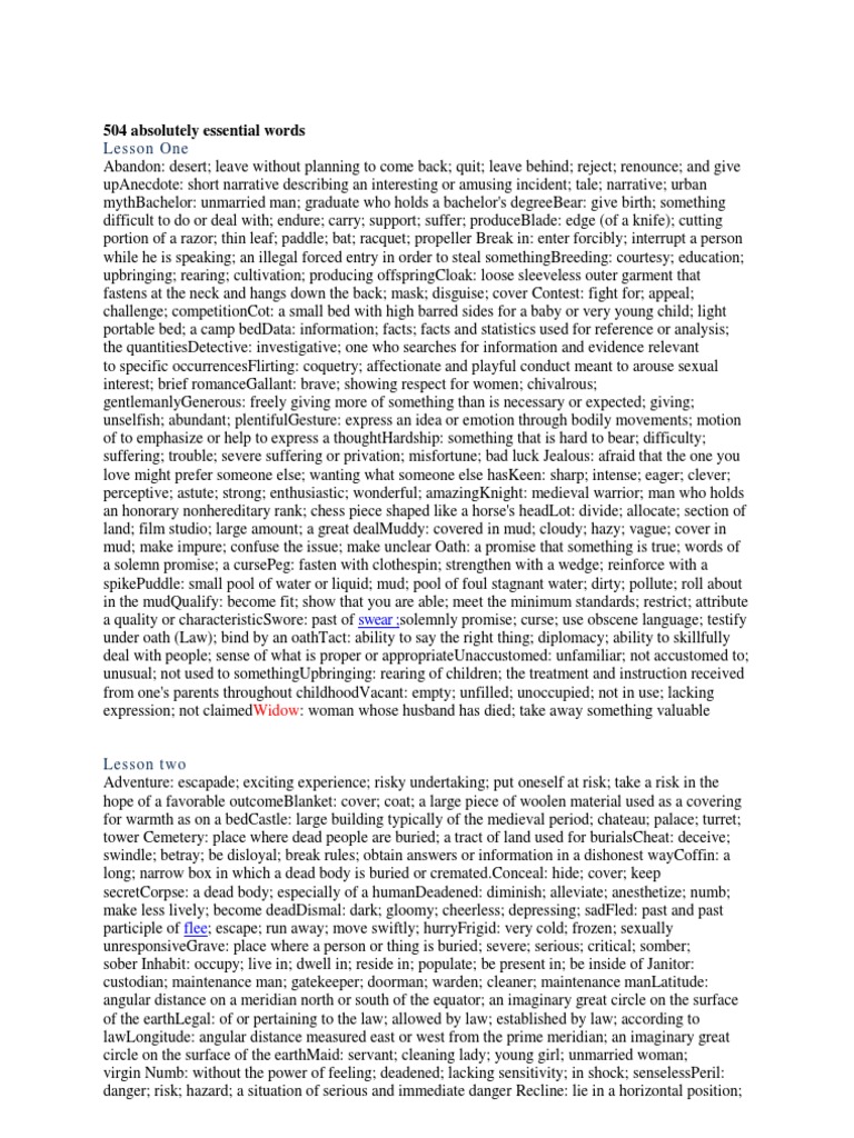 504 absolutely essential words pdf basement water