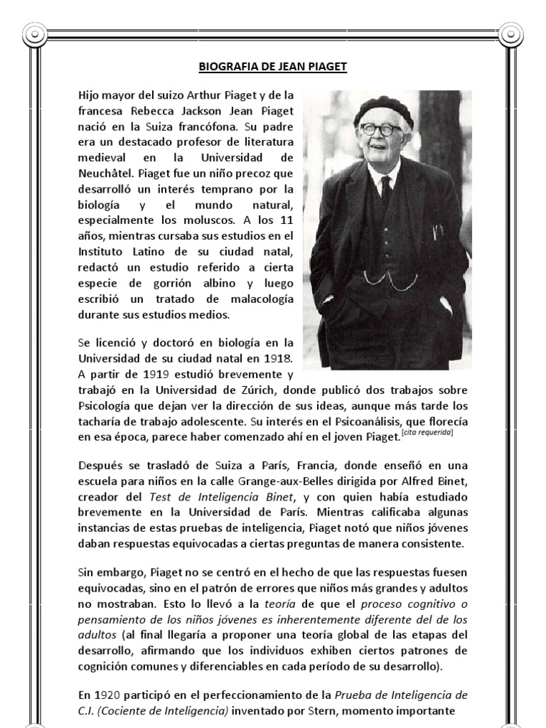 Biografia de Jean Piaget | PDF | Cognición | Ciencia cognitiva