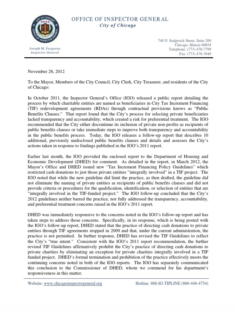 TIF Report From Inspector General Ferguson | PDF | Public Good