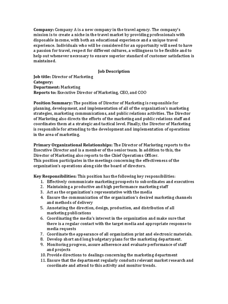 Marketing Director Role at Company A | PDF | Chief Operating Officer ...