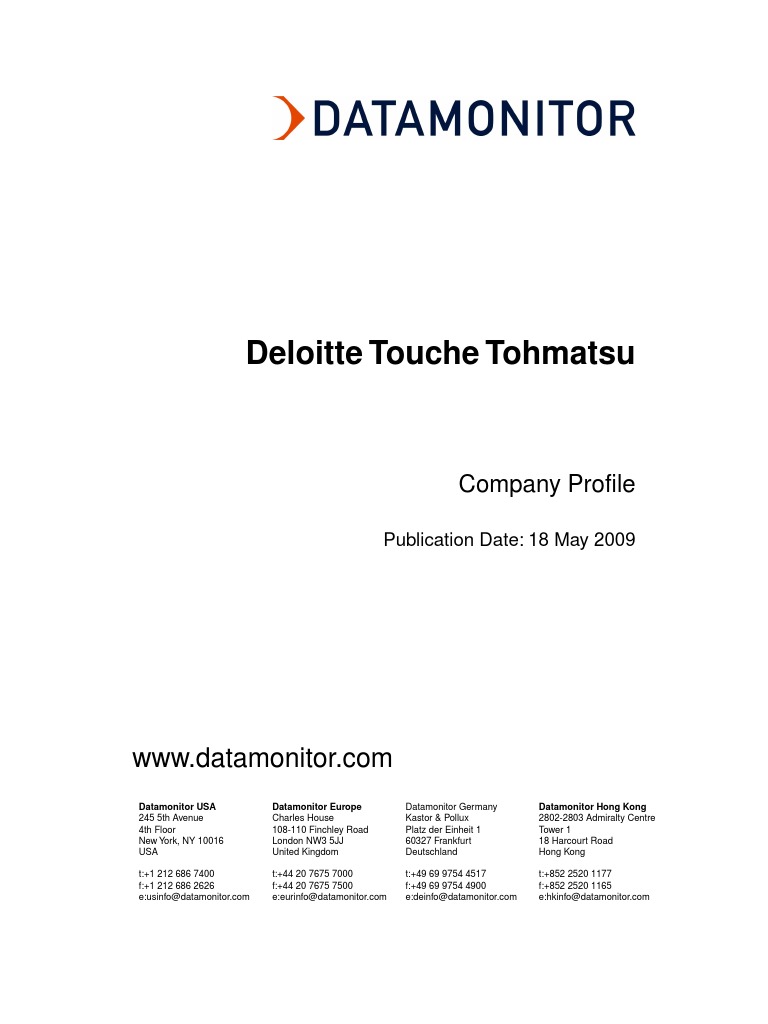Deloitte Touche Tohmatsu - Company Profile | PDF | Mergers And ...