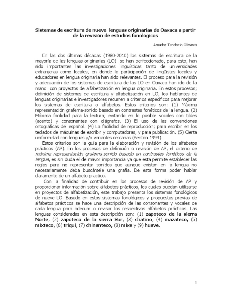 Sistemas de Escritura en Lenguas Indígenas | PDF | Vocal | Fonema