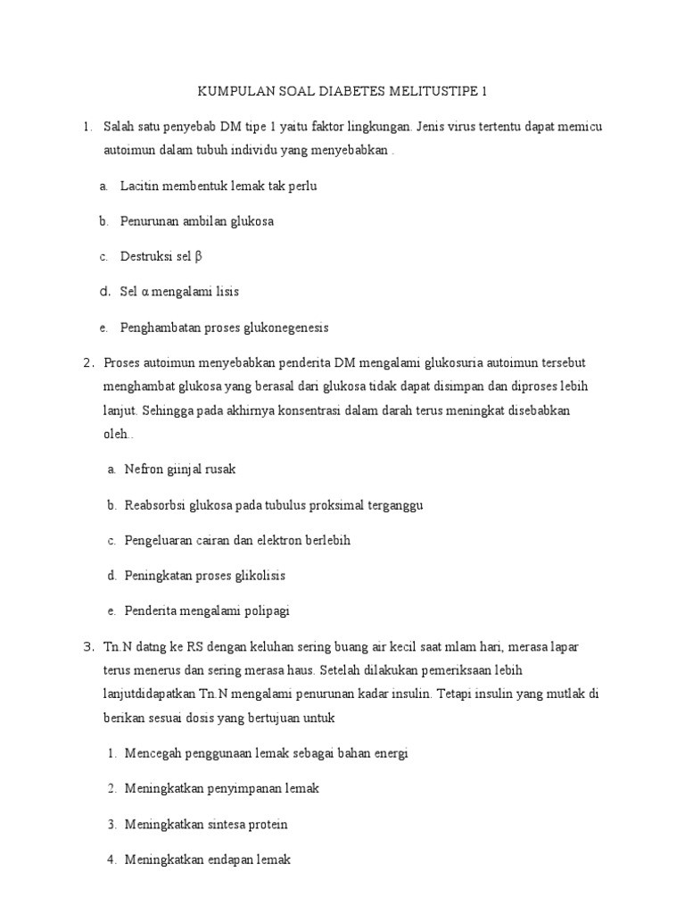 Kumpulan Soal Diabetes Melitustipe 1 Doc
