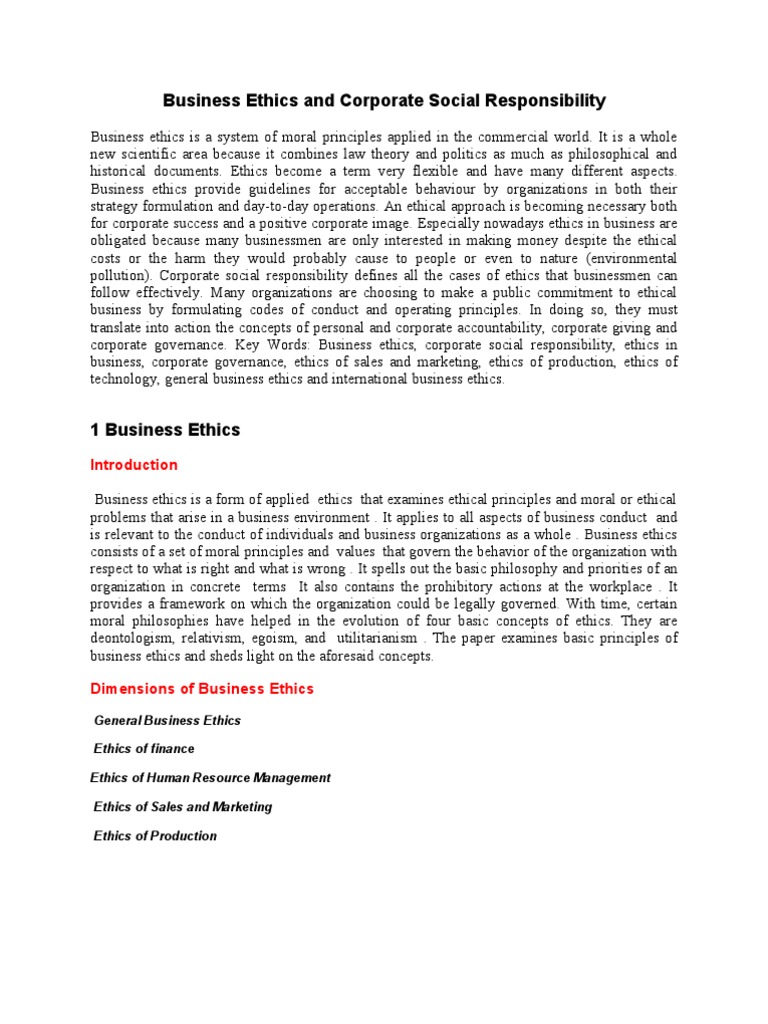 Business Ethics and CSR Overview | PDF | Corporate Social ...