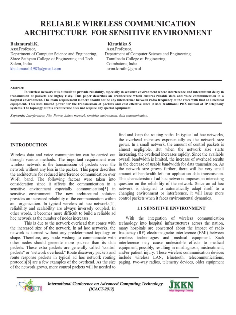 Reliable Wireless Communication Architecture For Sensitive Environment ...