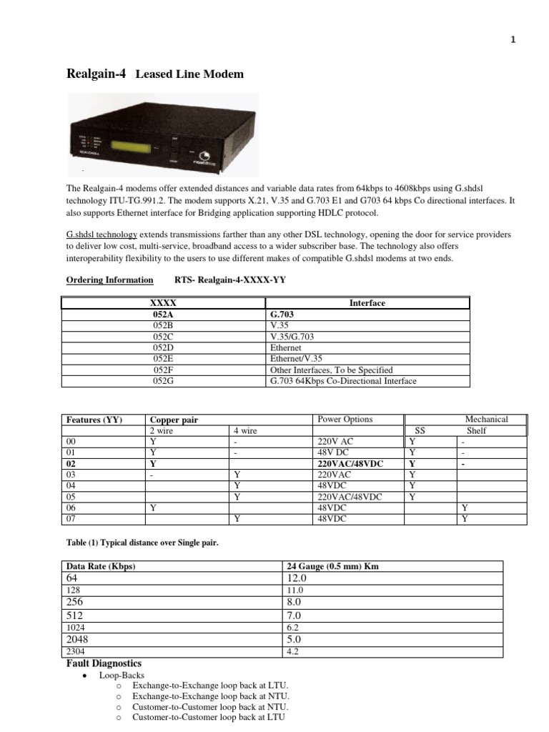 Realgain-4 Leased Line Modem Overview | PDF | Digital Subscriber Line ...