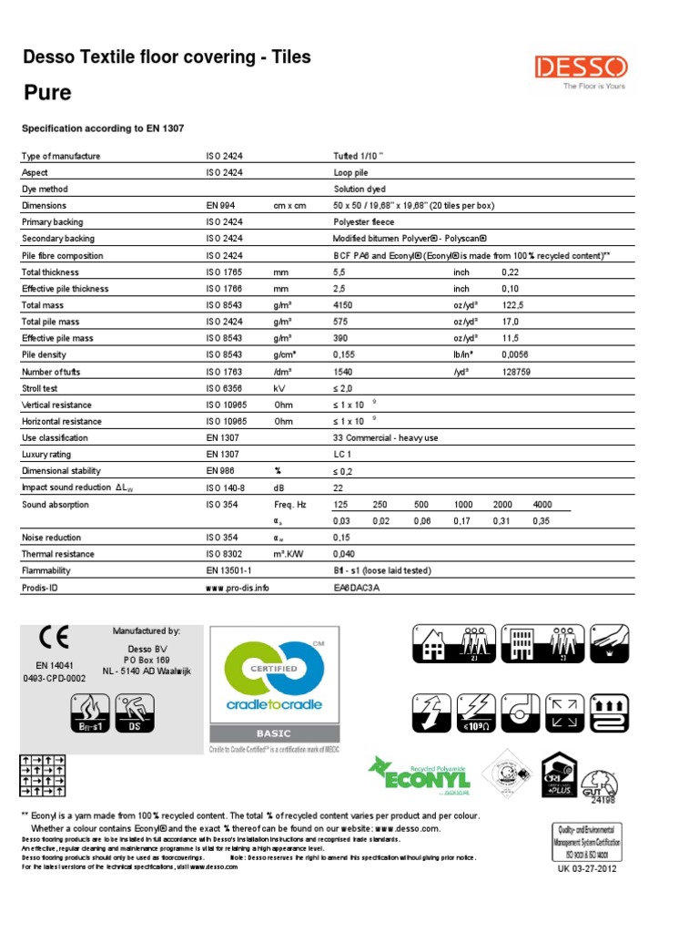 Pure Spec Sheet | PDF | Textiles | Dye