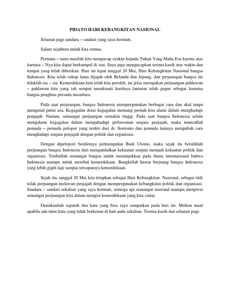 Contoh Pidato Kebangkitan Nasional PDF