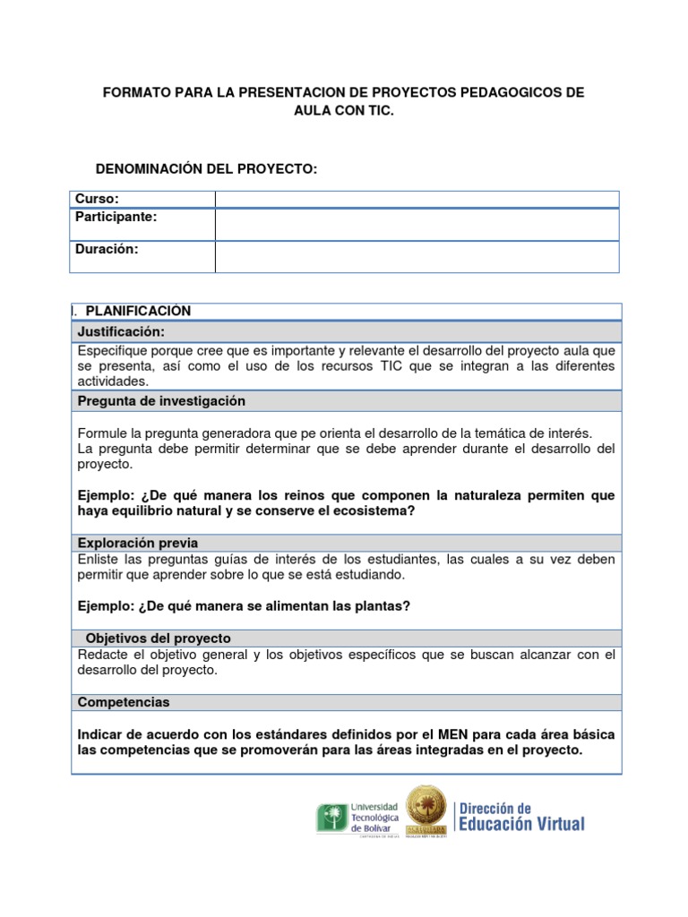 Formato Proyectos de Aula | PDF | Evaluación | Aprendizaje