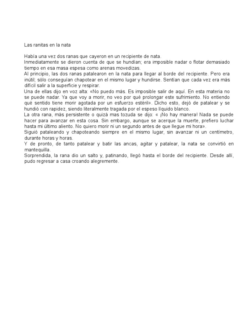 Las ranitas en la nata: lucha y superación | PDF