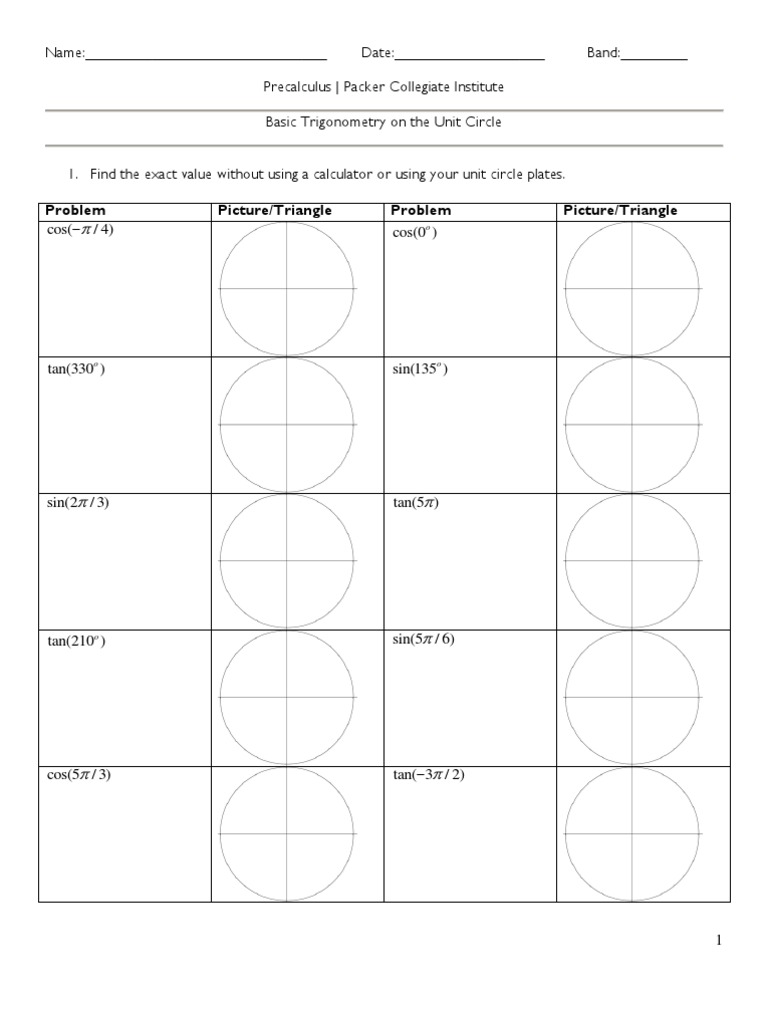 Precalculus Trig Worksheet | PDF