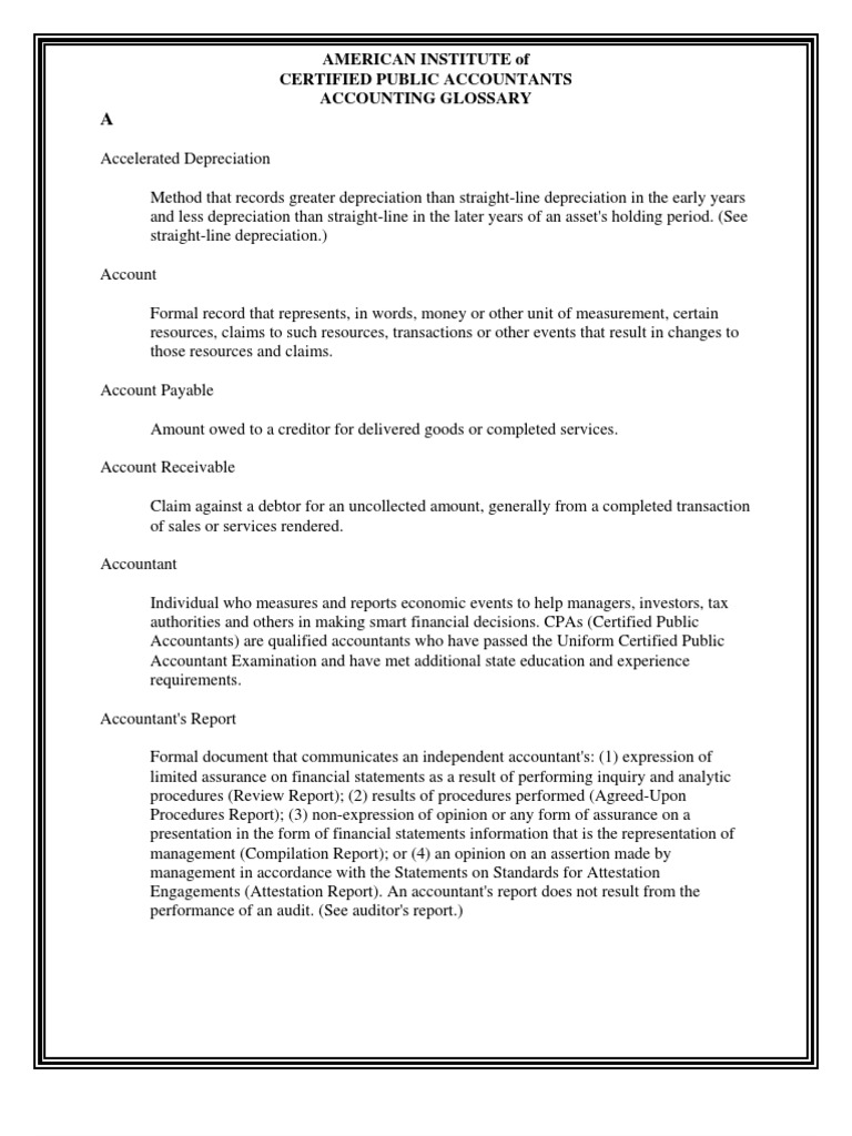 Aicpa Accounting Glossary | PDF | Certified Public Accountant | Debits ...