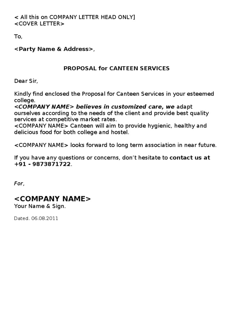 Write a proposal letter for canteen