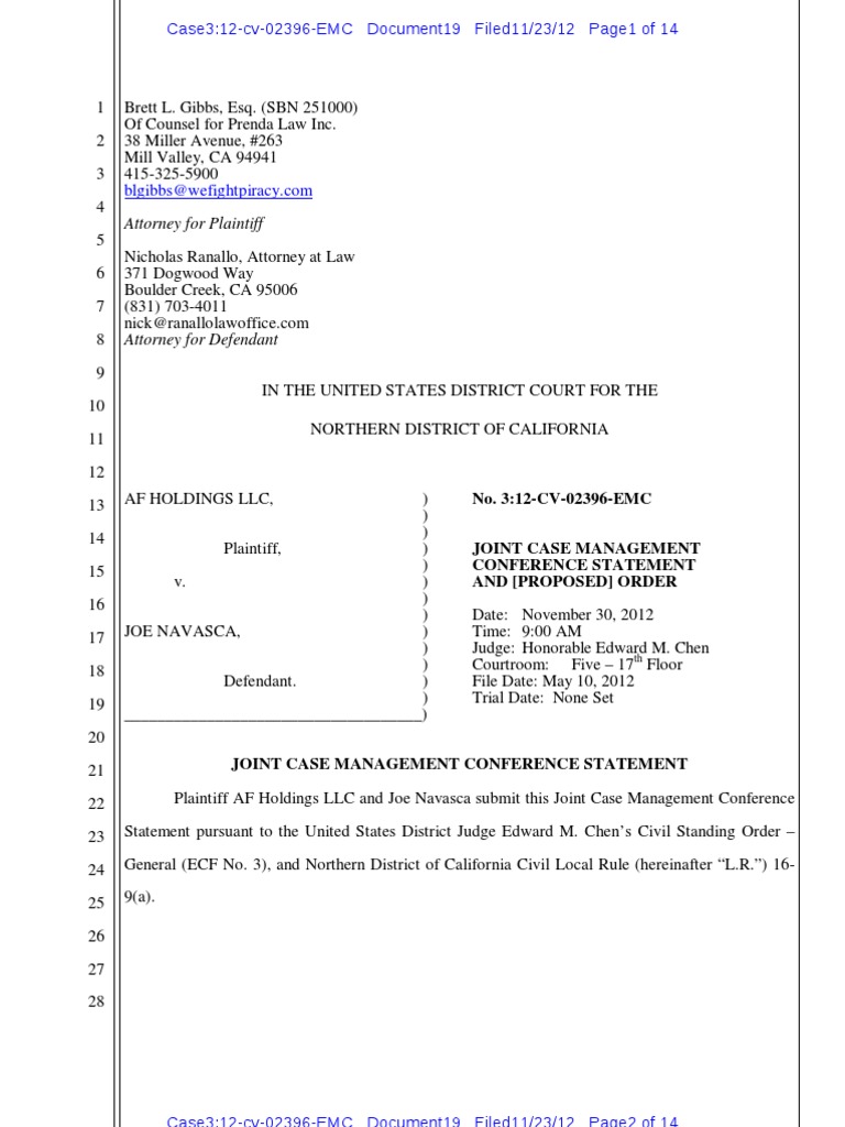 Joint Case Management Statement Navasca Pdf Discovery Law Lawsuit 