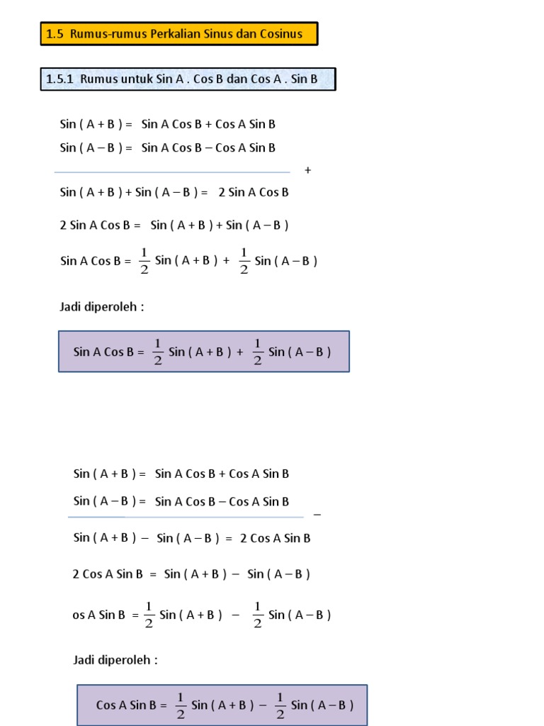 1 5 Rumus Rumus Perkalian Sinus Dan Kosinus