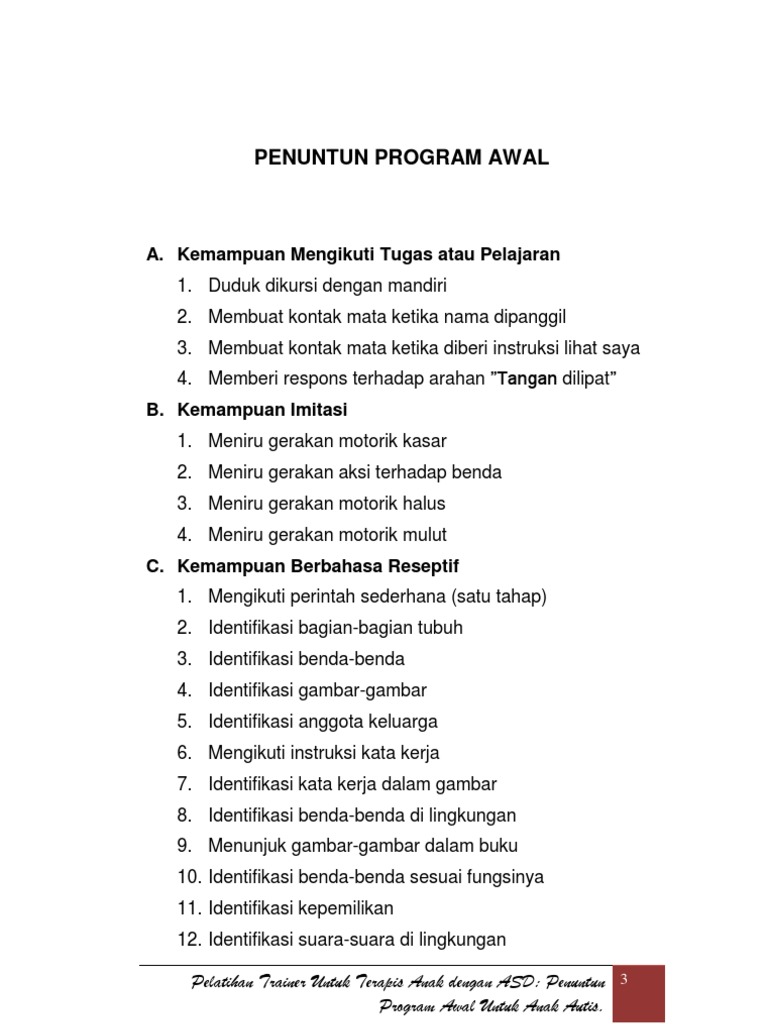 Pelatihan Awal untuk Anak Autis | PDF | Pengembangan Diri