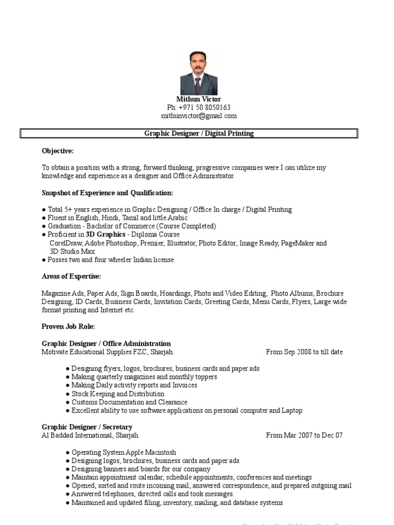 Experienced Graphic Desiner & Digital Flex Printing Machine Operator