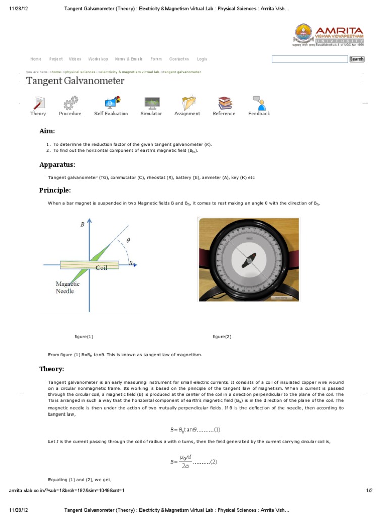 Tangent Galvanometer (Theory) Electricity & Virtual Lab