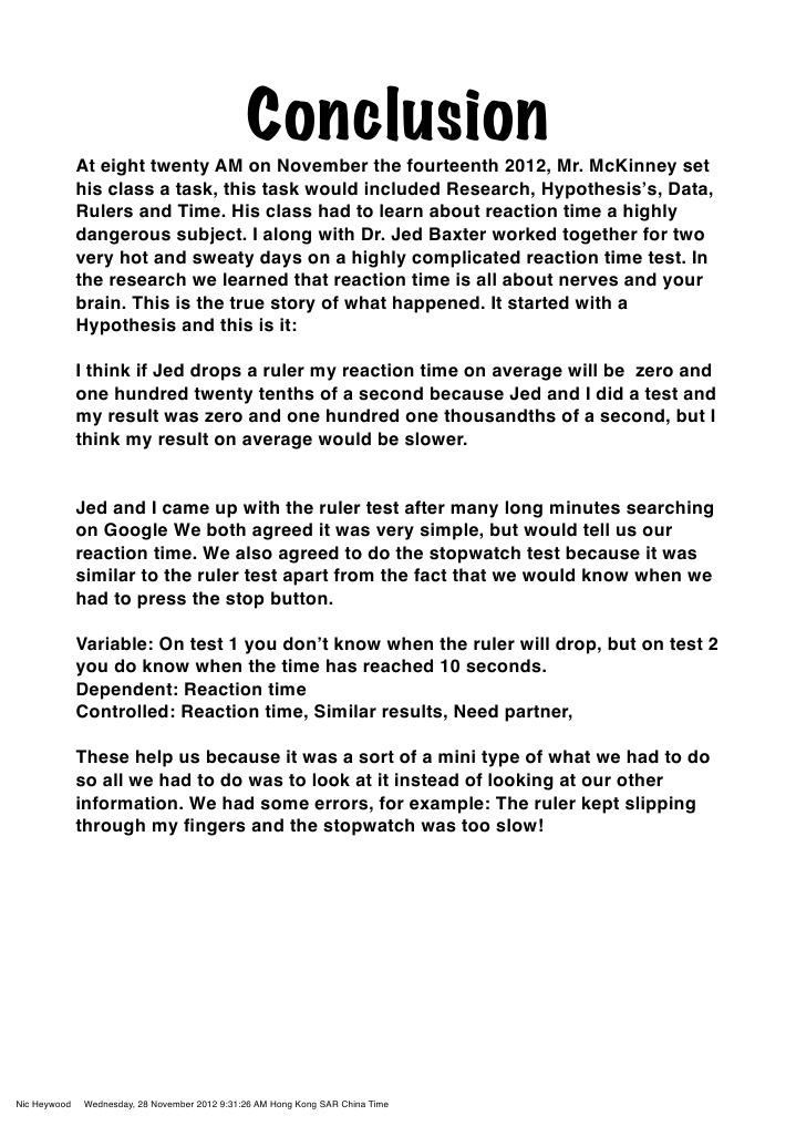 Reaction Times Lab Conclusion Final PDF PDF Mental Chronometry