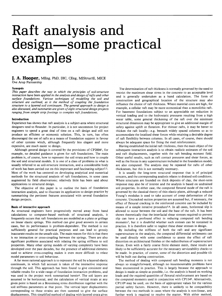 Raft Analysis and Design Some Practical Examples Bending Young's