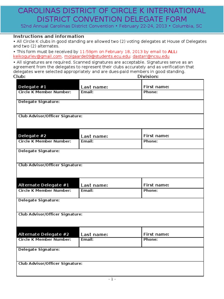 2013 DCON Delegate Form | PDF