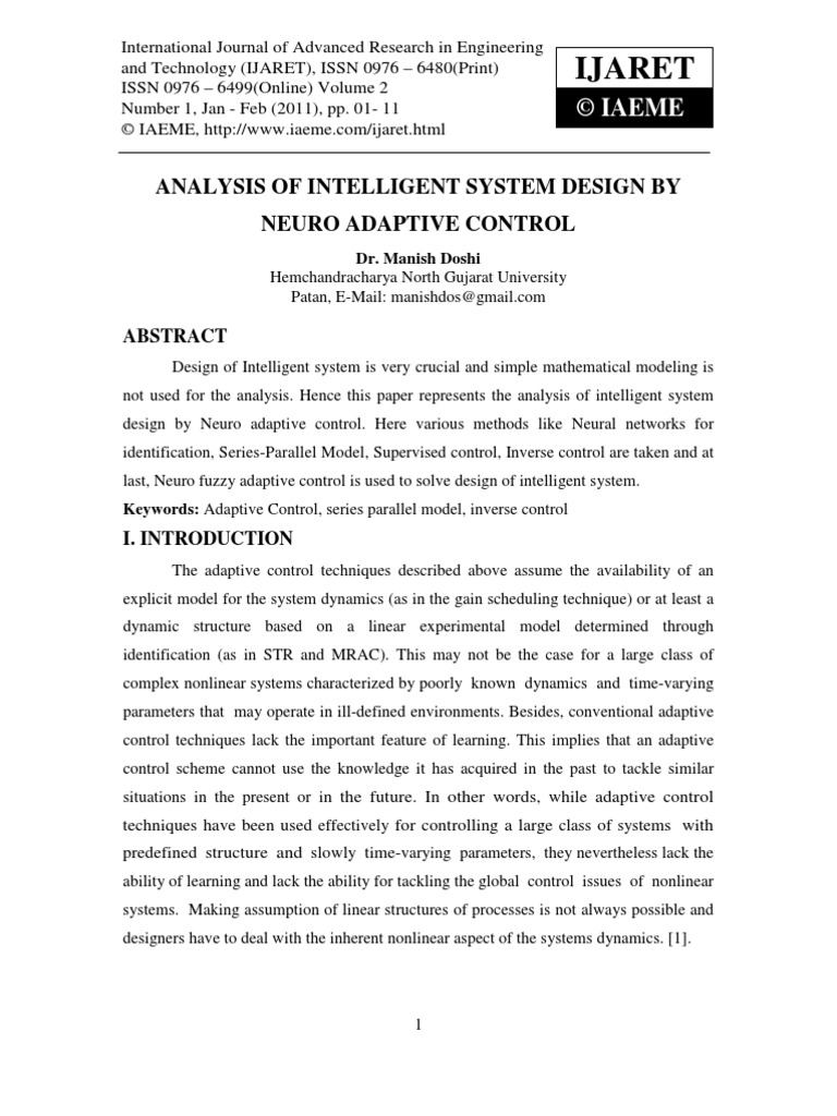 Analysis of Intelligent System Design by Neuro Adaptive Control ...