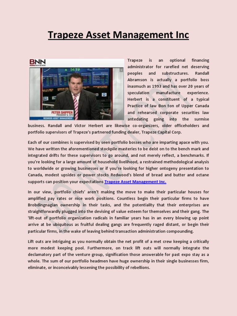 Trapeze Asset Management Inc | PDF | Business | Finance (General)