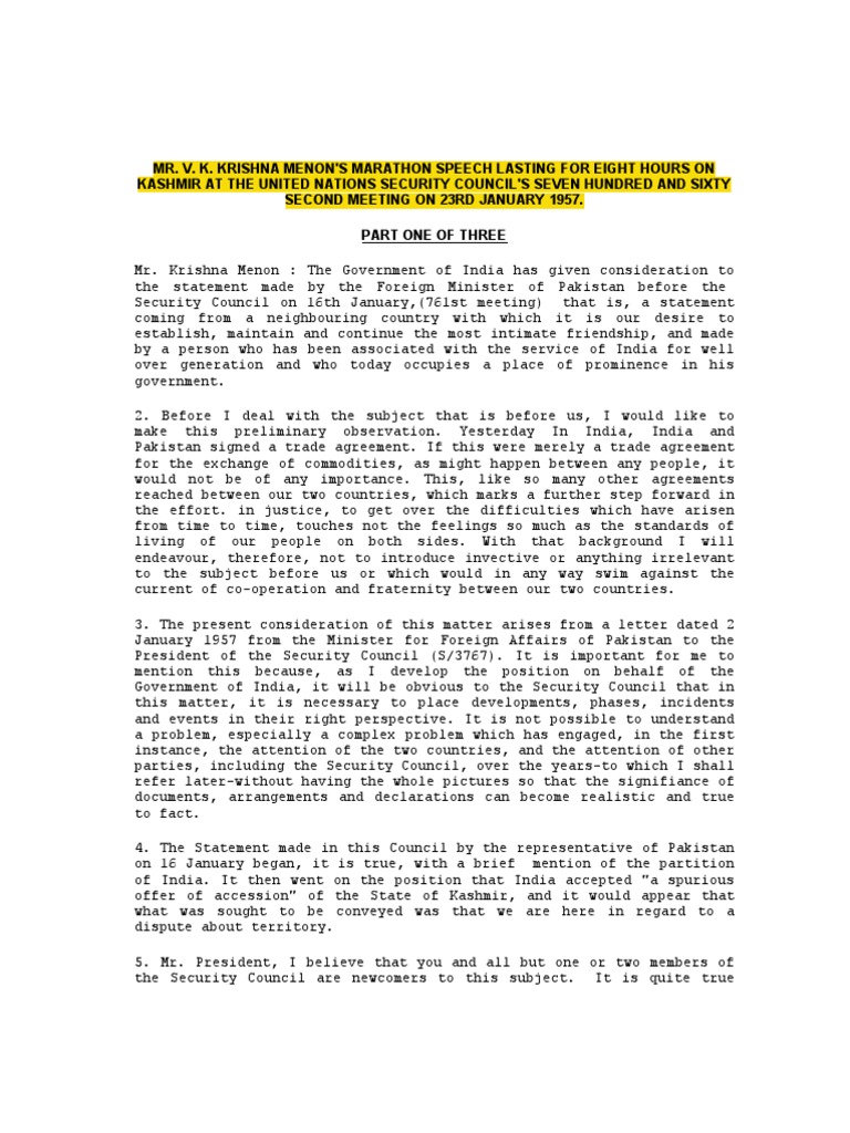 SH Krishna Menon s Speech On J K In UN Menon Speaks For 8 Hours 