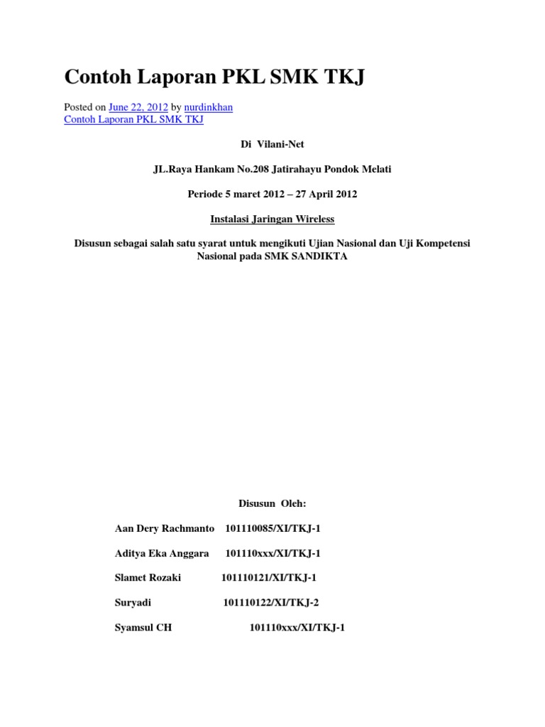 Contoh Laporan PKL SMK PDF