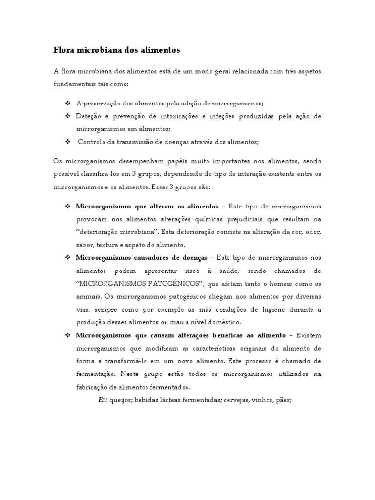 Flora Microbiana Dos Alimentos | PDF | Microrganismo | Fermentação