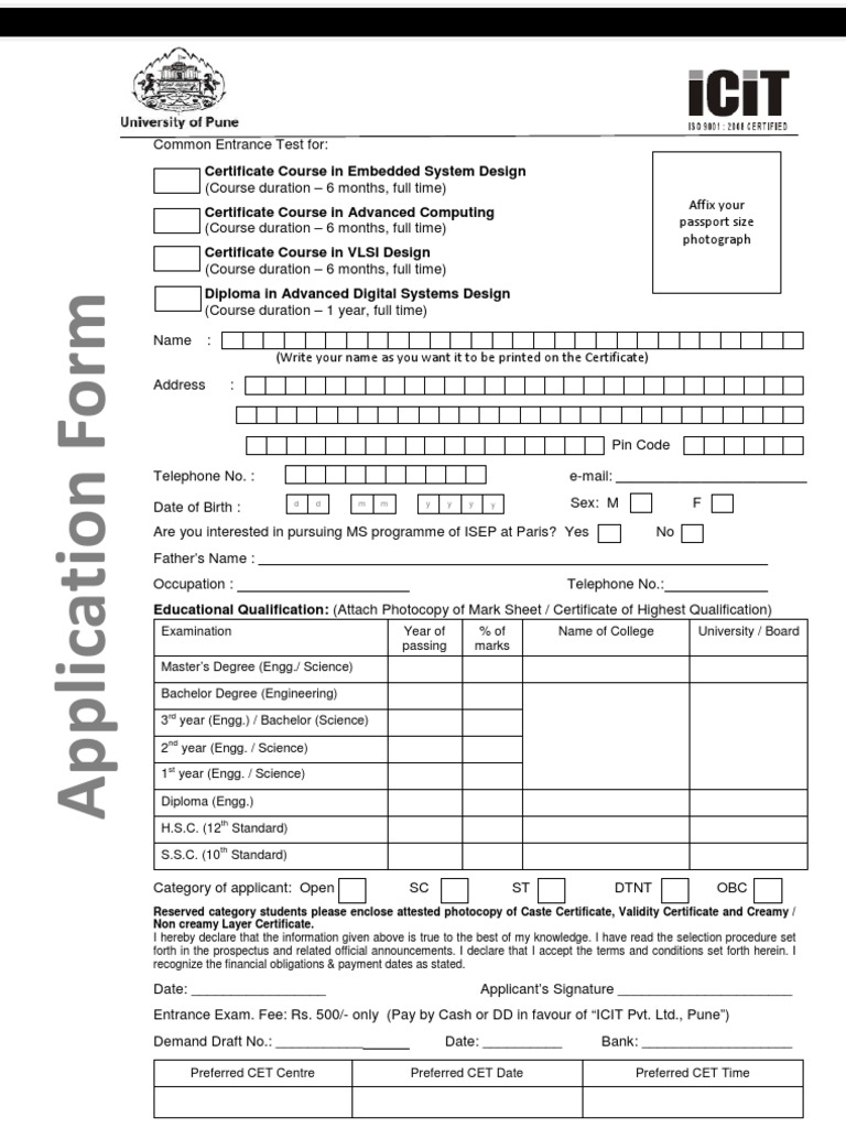 ICIT Common Entrance Form University And College Admission