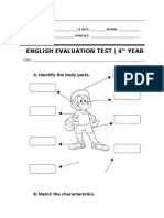 English Evaluation Test - 4 Year: A. Identify The Body Parts