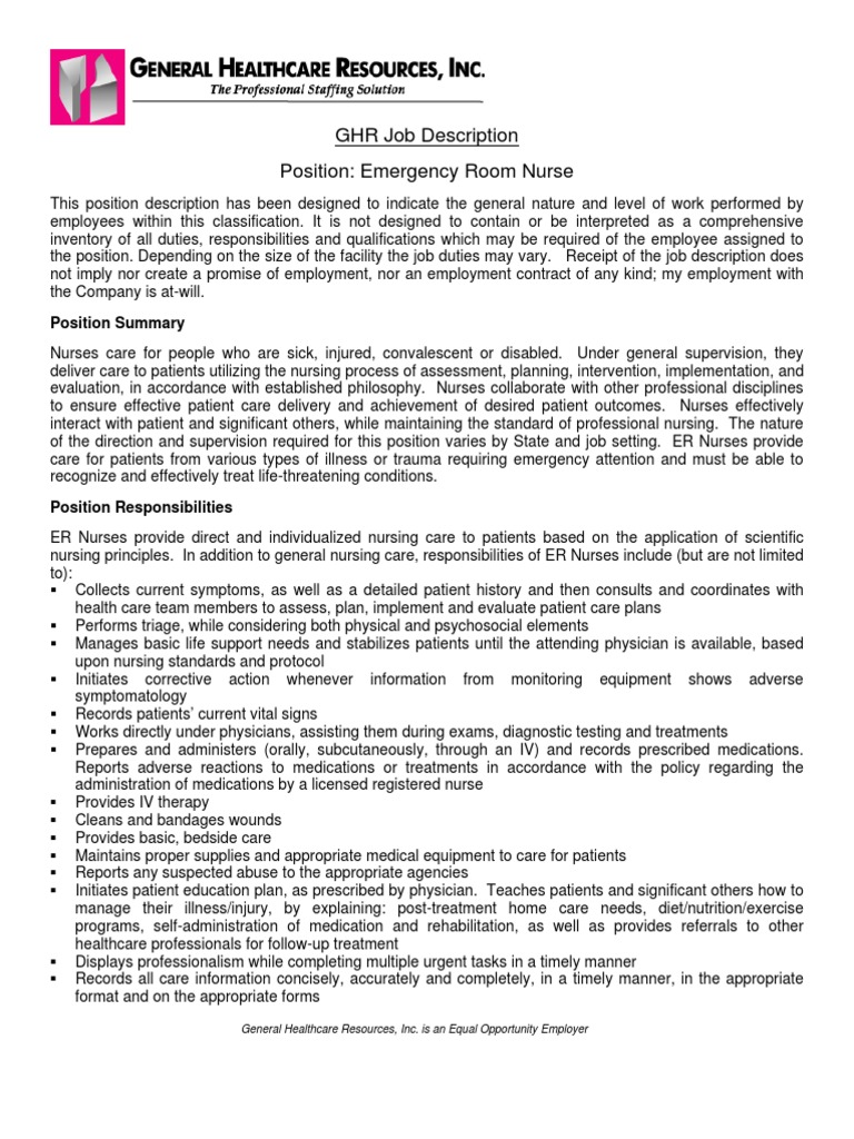 ER Nurse Responsibilities | PDF | Emergency Department | Nursing