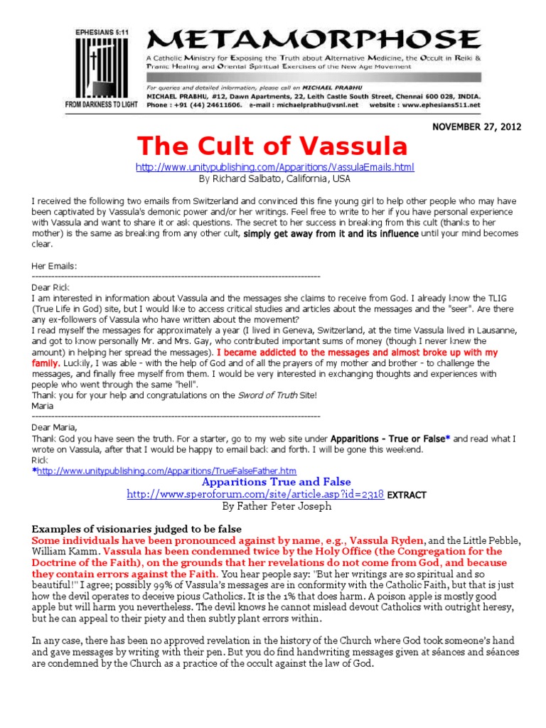 Vassula Ryden-Richard Salbato | PDF | Revelation | Catholic Church